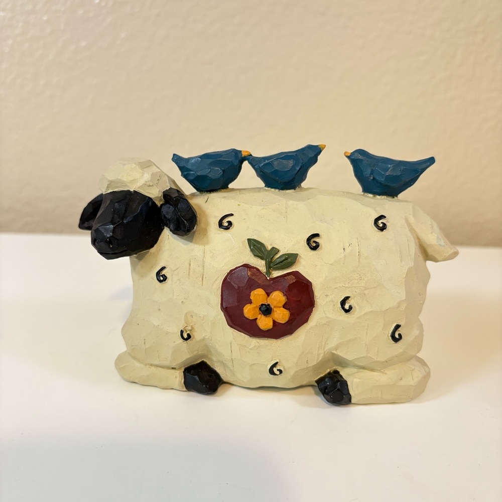 Resin Sheep And Birds Figure Primitive Farmhouse Country Decor
